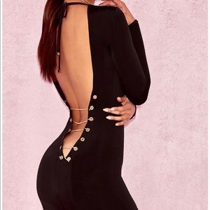 Kyra black Jersey blackout dress with gold chain